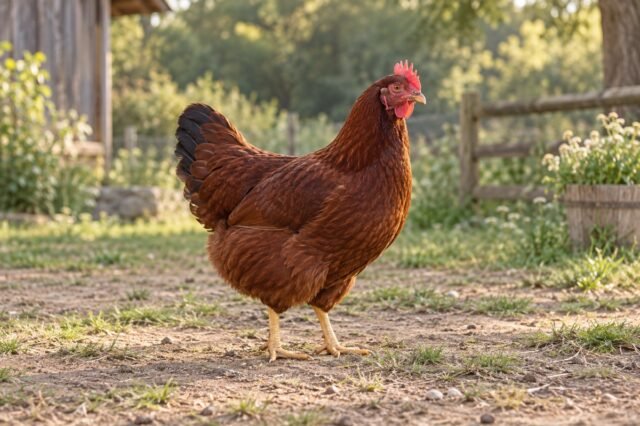 To‘q qizg‘ish patli Rhode Island Red tovuqi
