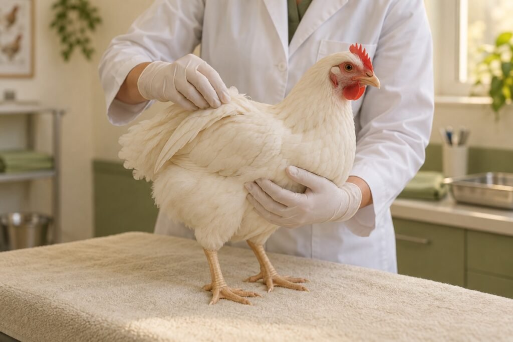 Veterinar parrandaning sog‘ligini tekshirmoqda